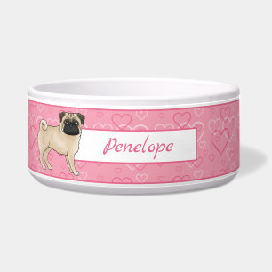 Écuelle Tartine de Pug Fauve de Dessin Animé sur des Cœurs