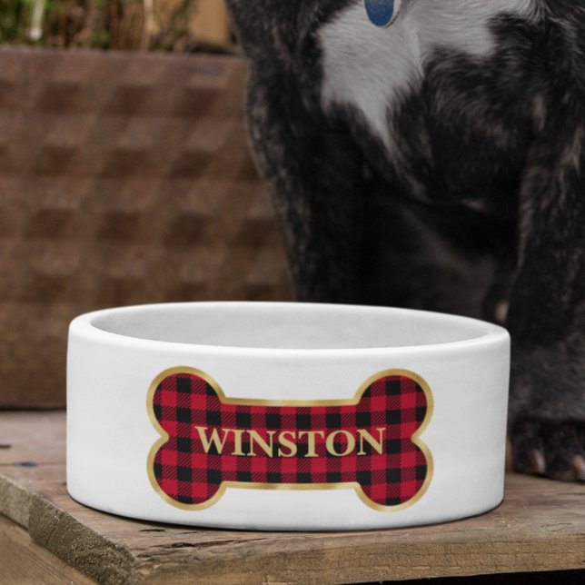 Écuelle Tasse pour chien personnalisée à carreaux rouges d (Créateur téléchargé)