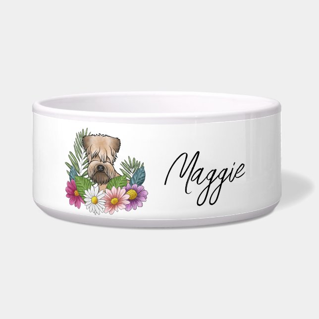 Écuelle Terrier Irlandais à Poil Souple Avec Fleurs Et Nom (Devant)