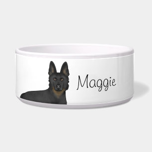 Écuelle Tête de chien de berger allemand bi-noir Nom perso