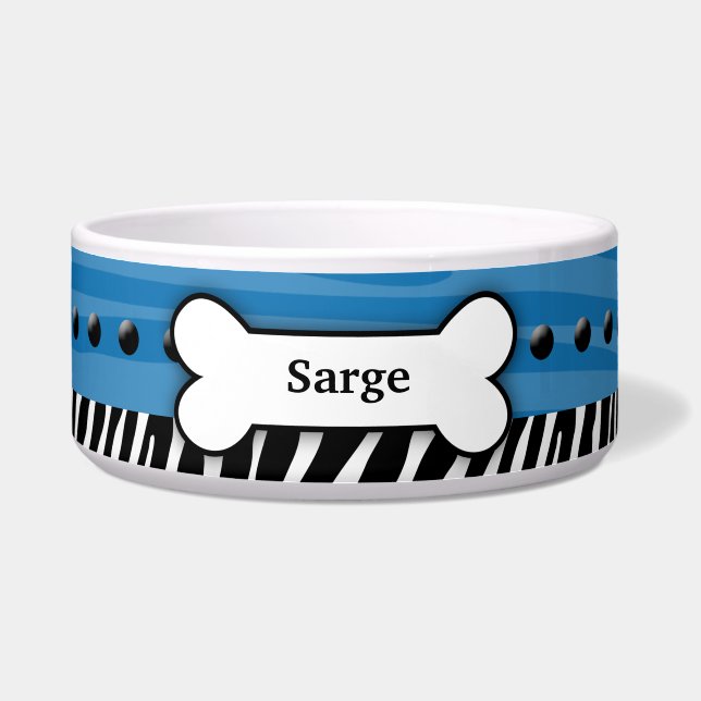 Écuelle Trendy Blue Zebra Stripe personnalisé chien animal (Devant)