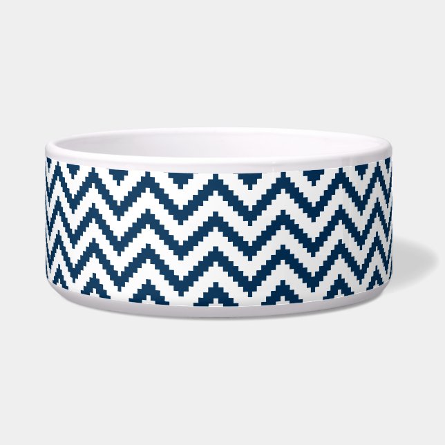 Écuelle Tribal Dog Bowl, Navy Blue et White Chevron (Devant)