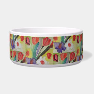 Écuelle Tulipes Abstraites & Fleurs de printemps Pet Bowl
