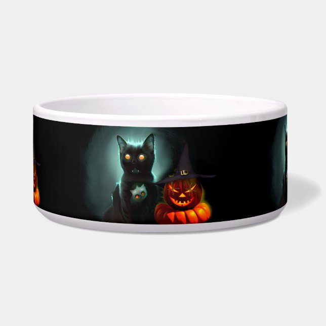 Écuelle Vampire Chat et Assistant Citrouille Halloween Sur (Devant)