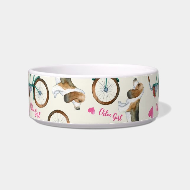 Écuelle Vélos tendance girly et nom de script rose pour an (Gauche)