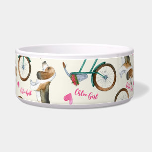 Écuelle Vélos tendance girly et nom de script rose pour an