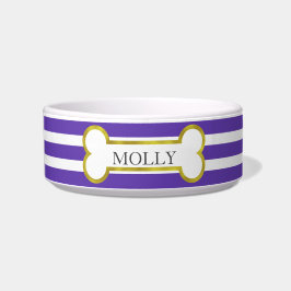 Écuelle Violet Stripes & Gold Bone Personnalisé Pet Bowl