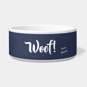 Écuelle Woof Cute Text Marine Bleu & Blanc Personnalisé An