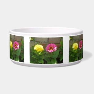 Écuelle Zinnias roses et jaunes, bol à chiens