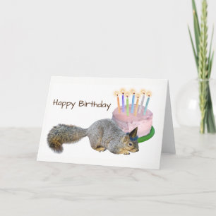 Écureuil avec carte d'anniversaire de gâteau