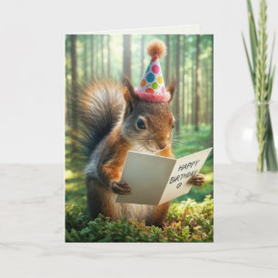Écureuil d'anniversaire drôle avec carte de voeux