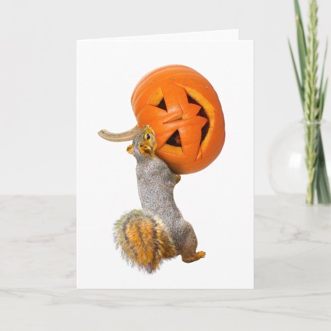 Écureuil portant la carte d'Halloween Jack-o-lante (Devant)