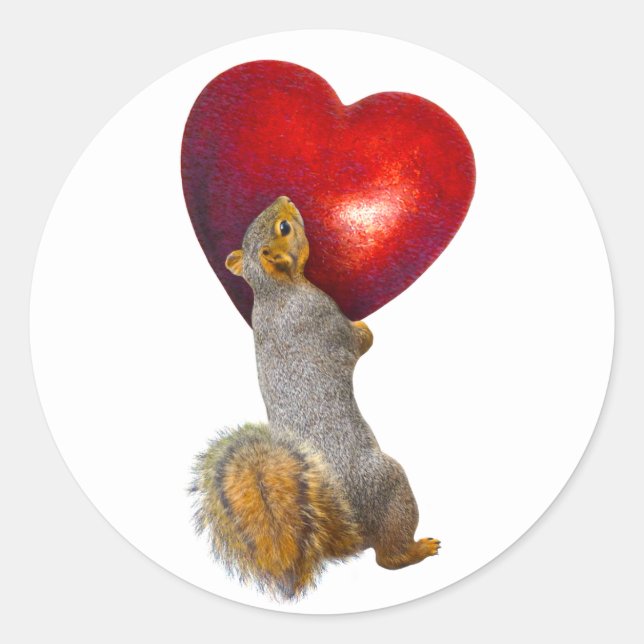 Écureuil tenant un Autocollant du Coeur Rouge (Devant)