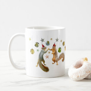 Écureuils avec étoiles et boules d'or Mug de vacan