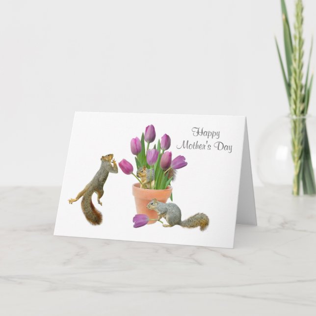 Écureuils avec la carte de fête des mères tulipes (Devant)