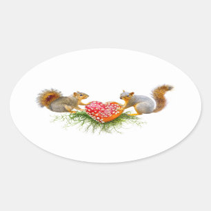 Écureuils avec Stickers Coeur de Champignons