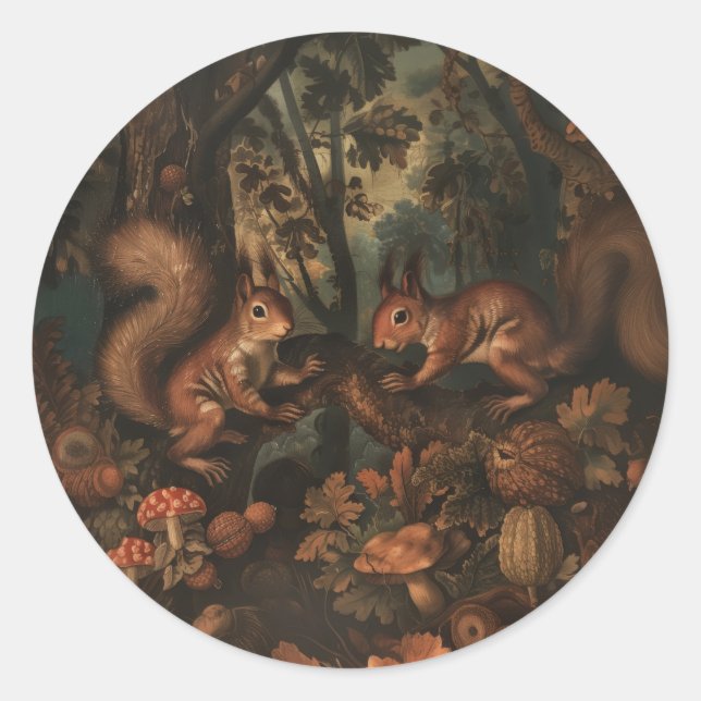 Écureuils - Stickers ronds pour papeterie (Devant)
