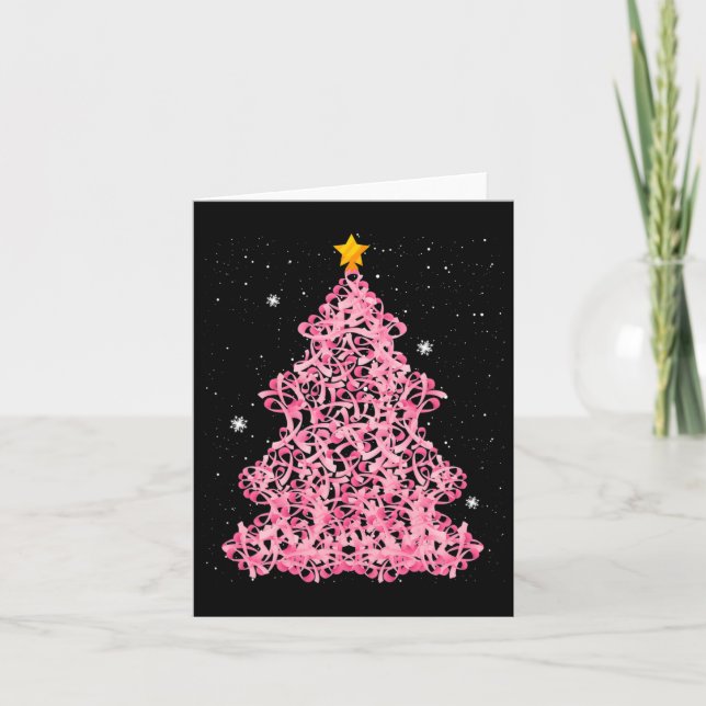 Ed4d Pink Ribbon Weihnachtsbaum Merry Xmas Brust Karte (Vorderseite)