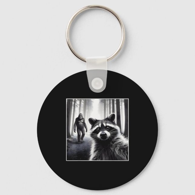 Ed Raccoon Selfie With Sasquatch Bigfoot Funny Rac Schlüsselanhänger (Vorderseite)