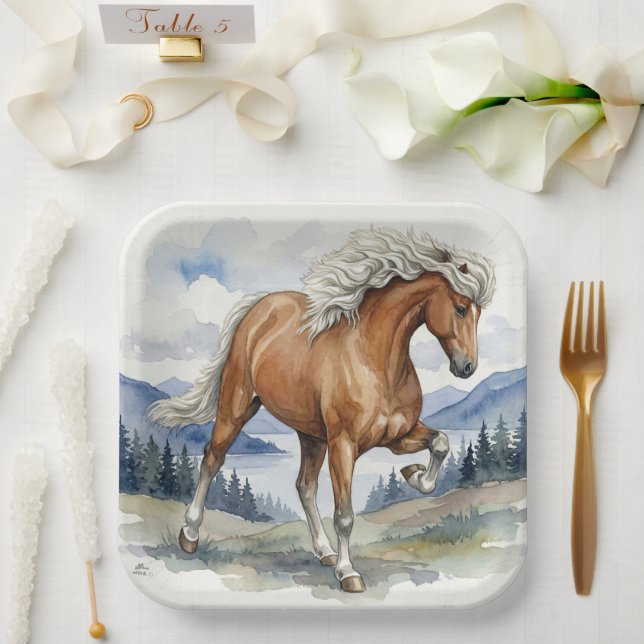 Edda Silver bay Icelandic Horse in the Mountains S Pappteller (Hochzeit)
