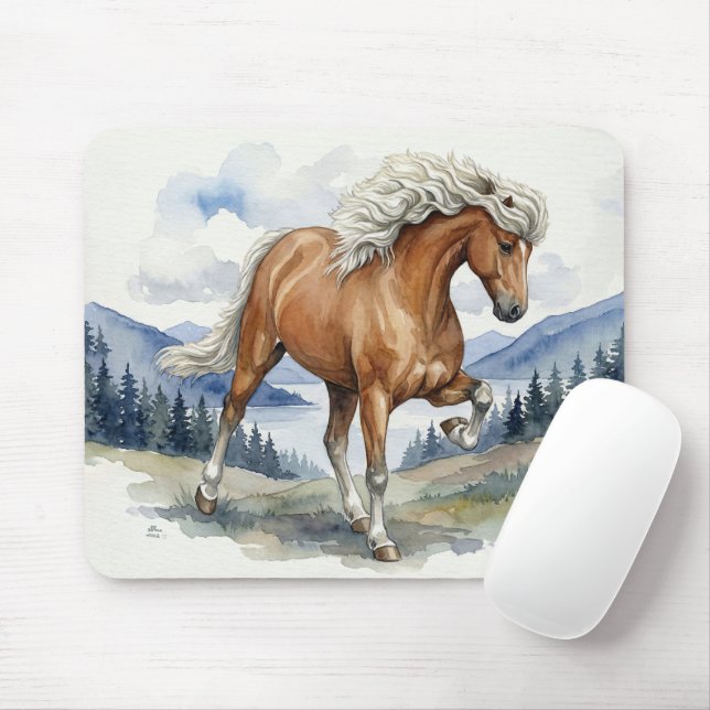 Edda Silver Bay Isländisches Pferd in den Bergen S Mousepad (Mit Mouse)