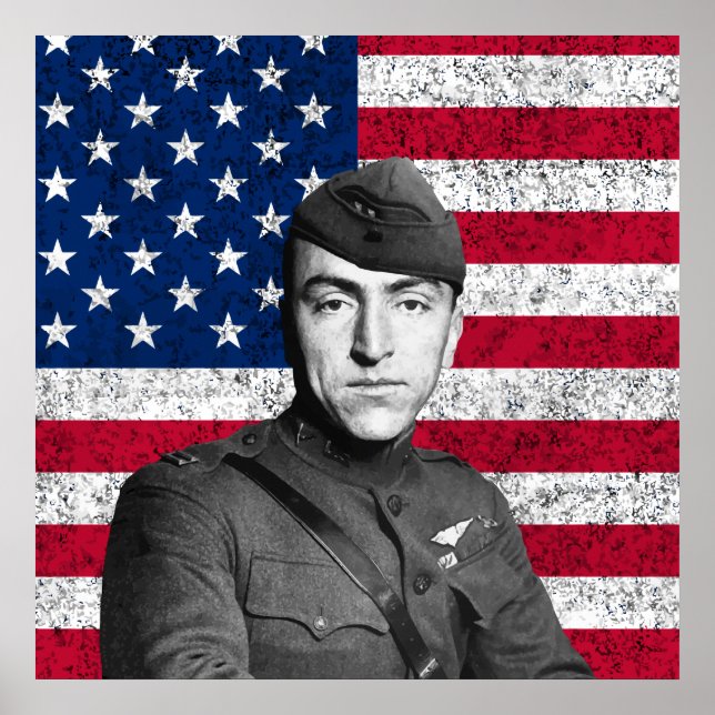 Eddie Rickenbacker und die amerikanische Flagge Poster (Vorne)