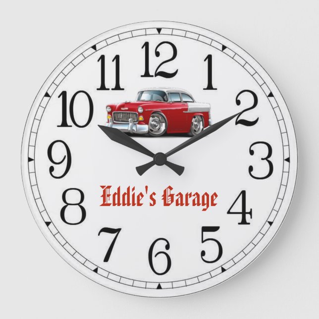 Eddie's Garage Rouge & Blanc Classic Car Horloge (Recto)