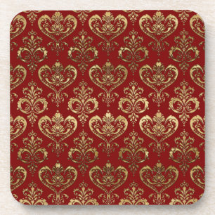 Edel Rot und Gold Herzchen Valentine's Damask Getränkeuntersetzer