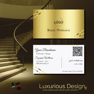 Edelgold mit schimmernden Linien Logo und QR-Code Visitenkarte