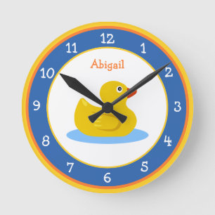 Edelgummi Ente Blau und Gelb Runde Wanduhr