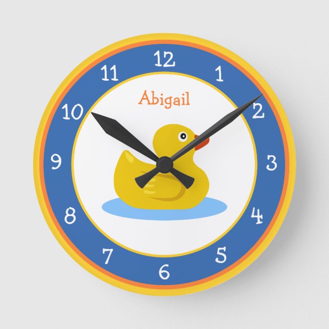 Edelgummi Ente Blau und Gelb Runde Wanduhr (Vorderseite)