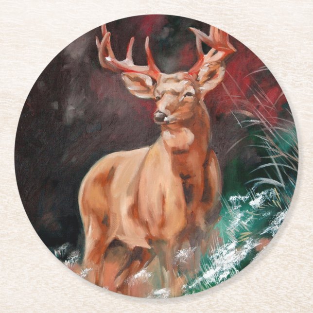Edelhert - Red Deer Coaster Runder Pappuntersetzer (Vorderseite)