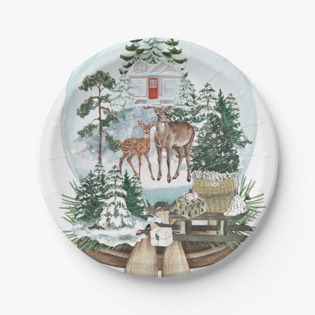 Edelhirsche im Winterschneewald Pappteller (Vorderseite)
