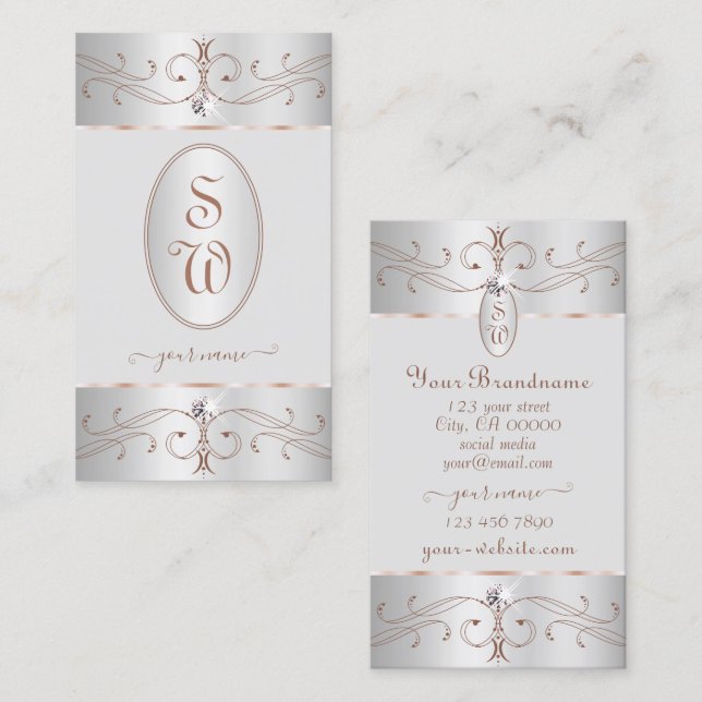 Edelleder Silver Rose Gold Verzierte Ornamente Ini Visitenkarte (Vorne/Hinten)