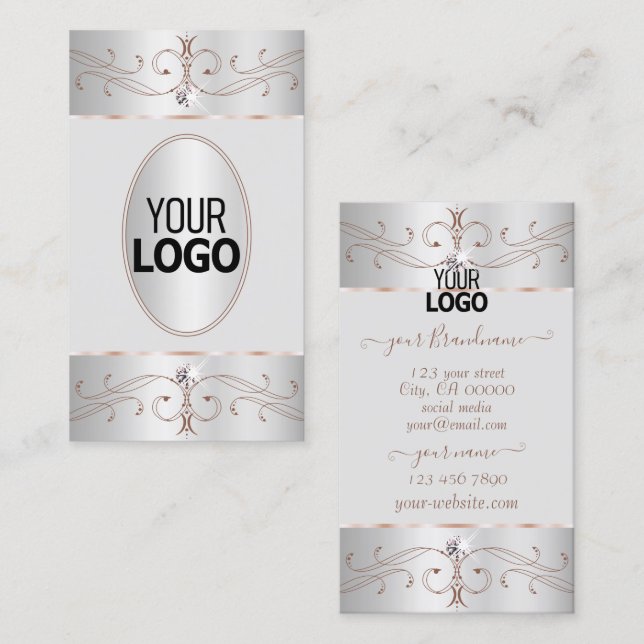 Edelleder Silver Rose Gold Verzierte Ornamente mit Visitenkarte (Vorne/Hinten)