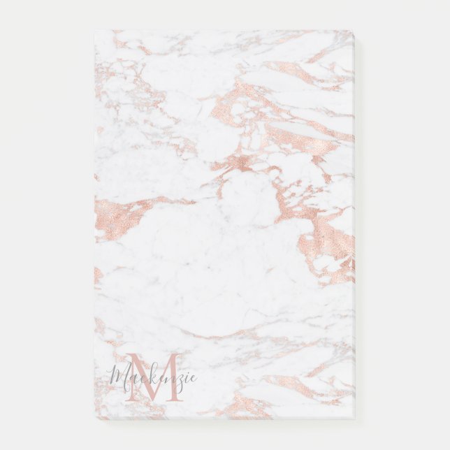 Edelmarmor und Rose-Goldfolie-Monogramm Post-it Klebezettel (Vorderseite)