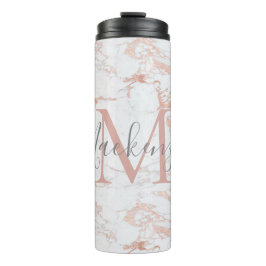 Edelmarmor und Rose-Goldfolie-Monogramm Thermosbecher