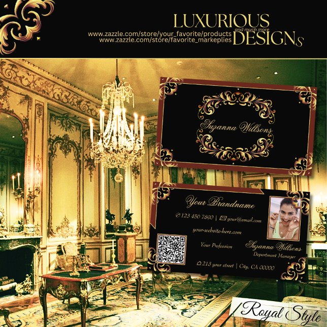 Edelschwarz-Braungold mit Foto und QR-Code Visitenkarte (Von Creator hochgeladen)