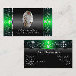 Edelschwarz-grüne gequigelte Juwelen mit Foto Visitenkarte