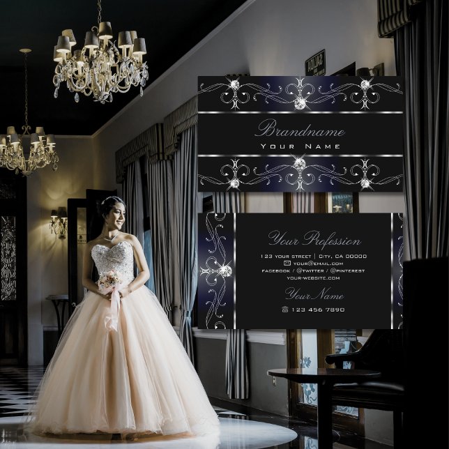 Edelschwarz Verzierte Grenzen Diamanten Ornamente Visitenkarte (Von Creator hochgeladen)