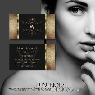 Edelschwarzer Glitzer mit Monogramm Visitenkarte