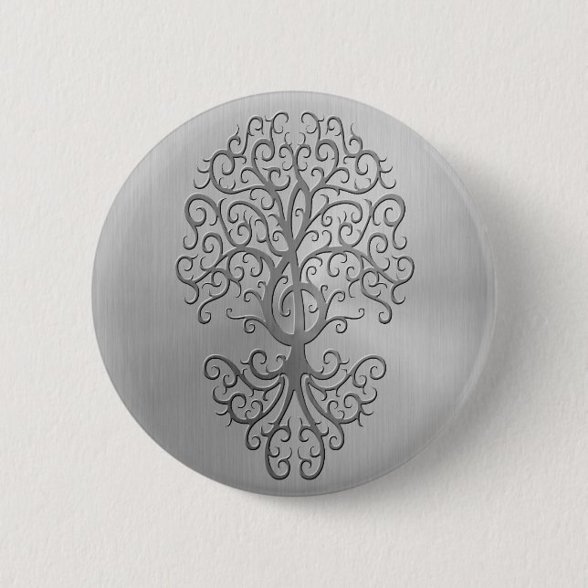 Edelstahl-Effektdreifacher Clef-Baum-Grafik Button (Vorderseite)