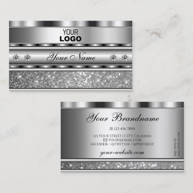 Edelstahl-Silberglanz-Glitzer mit Logo-Diamanten Visitenkarte (Vorne/Hinten)