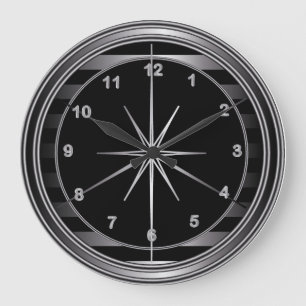 Edelstahl und schwarze Streifen Große Wanduhr
