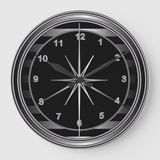 Edelstahl und schwarze Streifen Große Wanduhr (Vorderseite)
