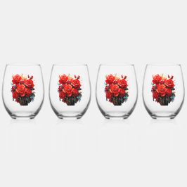 Edelstahlglas - Die Rote Rosen Kunstwerk Weinglas Ohne Stiel