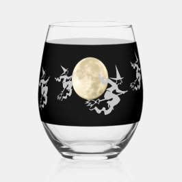 Edelstahlglas - Fliegende Hexen und Vollmond Weinglas Ohne Stiel