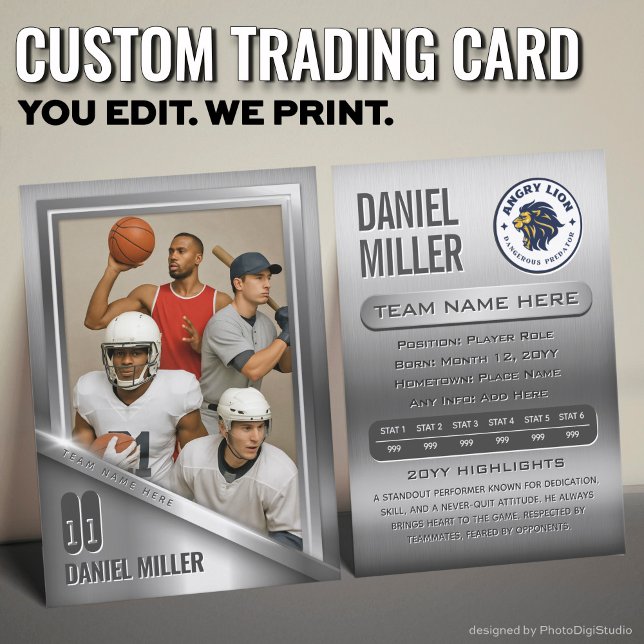 Edelstahlhandelskarte, individuelle Sportkarte Telefonnummerkarte (Custom All Sports Trading Card, Stainless Steel Chrome Trading Card )