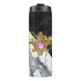 Edelstein-Monogramm aus schwarzem und goldenem Mar Thermosbecher