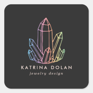 Edelstein Regenbogen-Quarz-Kristall-Geschäftslogo Quadratischer Aufkleber